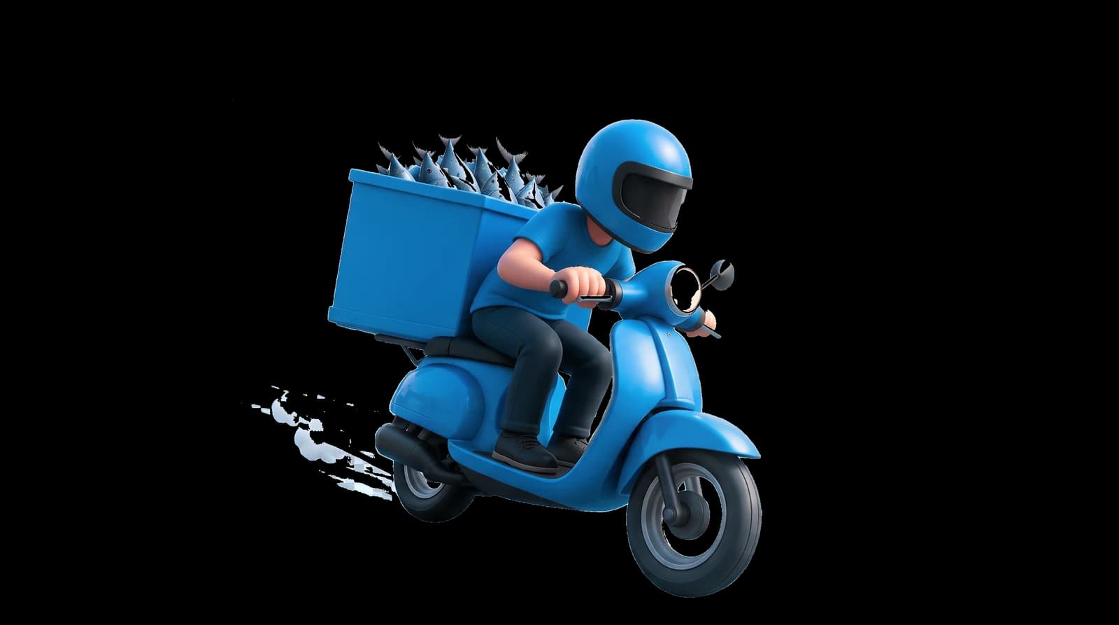 Freshly Today delivery rider bringing fresh fish on a blue scooter
